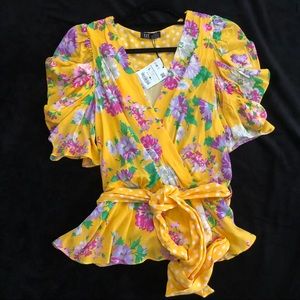 ZARA Floral Wrap Top